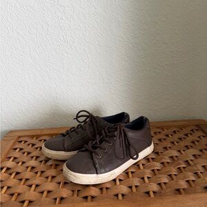 Nautica Boys Dark Brown Leather Lace-Up Sneakers with White Sole